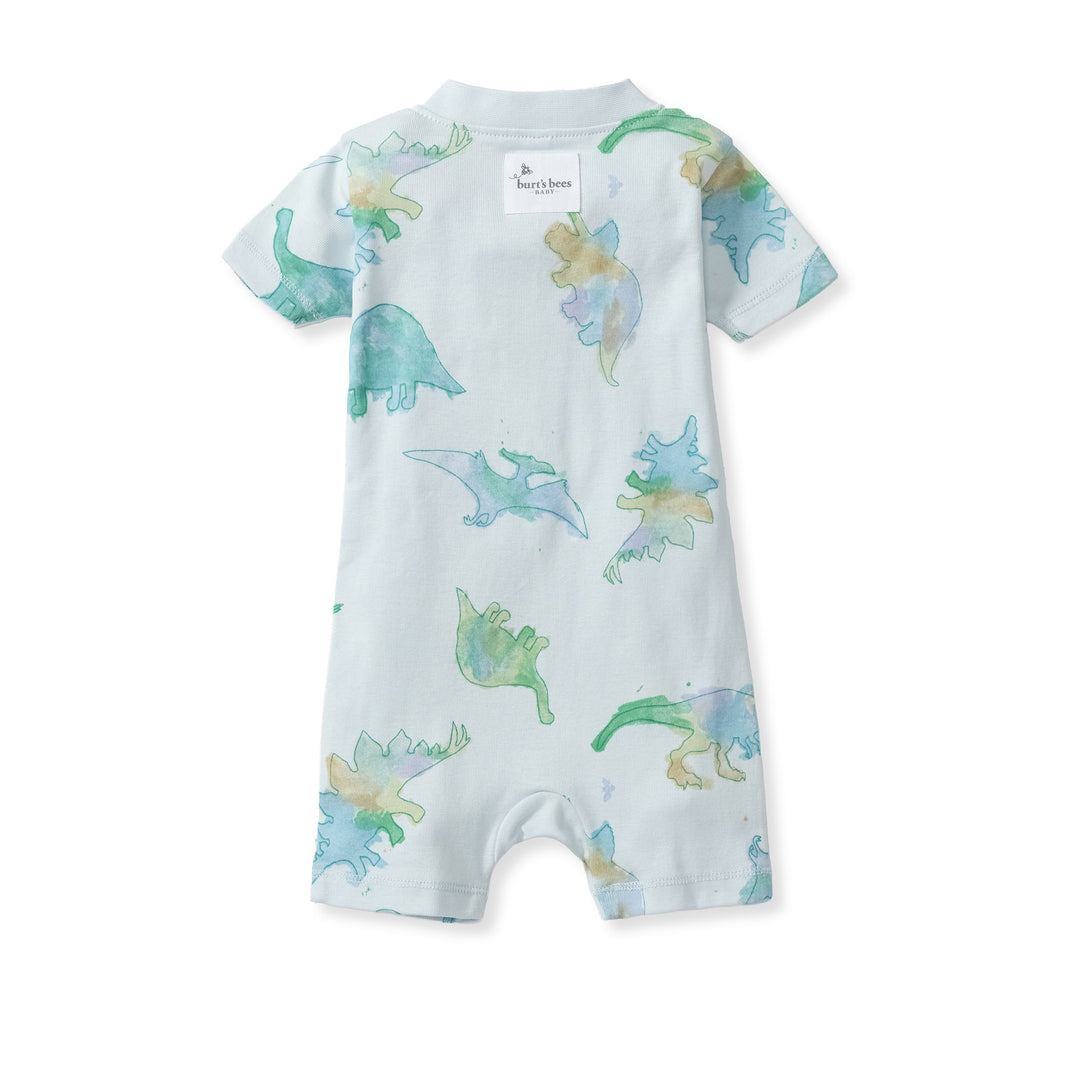 Watercolor Dinos Organic Baby Sleeper Romper - Rain