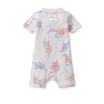 Load image into Gallery viewer, Watercolor Dinos Organic Baby Sleeper Romper - Sweet Pea