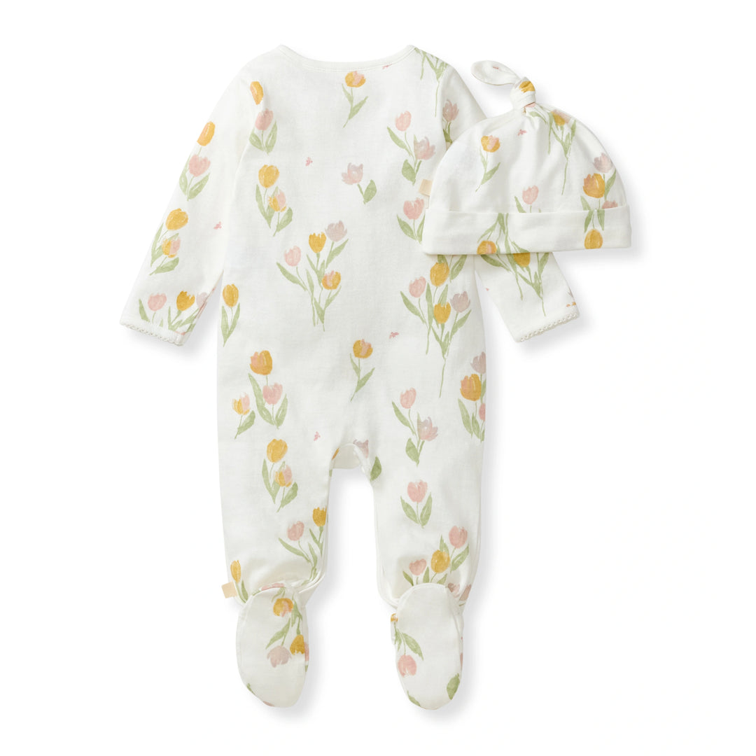 Tulip Fields Baby Girl Jumpsuit & Hat Set