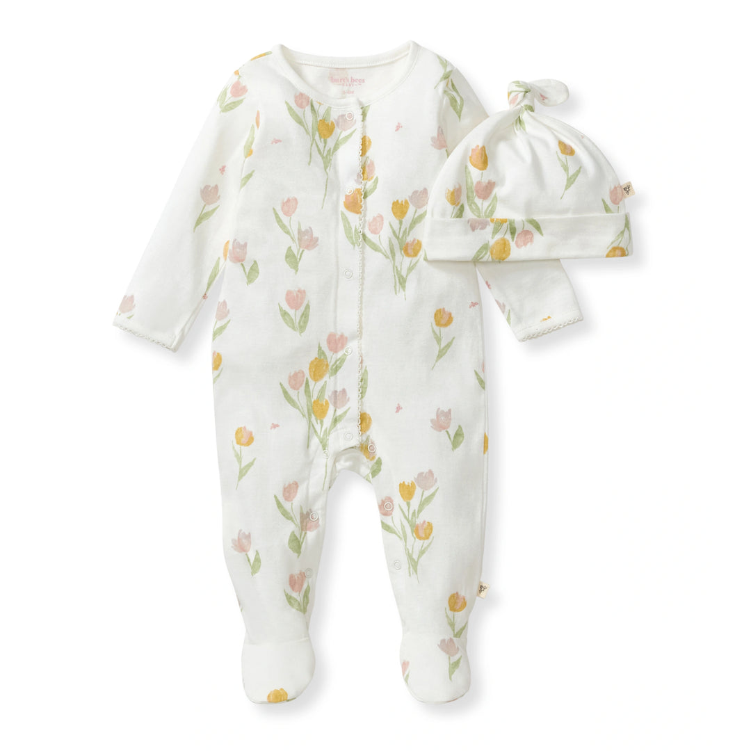 Tulip Fields Baby Girl Jumpsuit & Hat Set