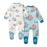 Load image into Gallery viewer, 2 Pack Nordic Hero &amp; Viking Ships Organic Cotton Sleep &amp; Play Footed