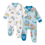 Load image into Gallery viewer, 2 Pack Nordic Hero &amp; Viking Ships Organic Cotton Sleep &amp; Play Footed