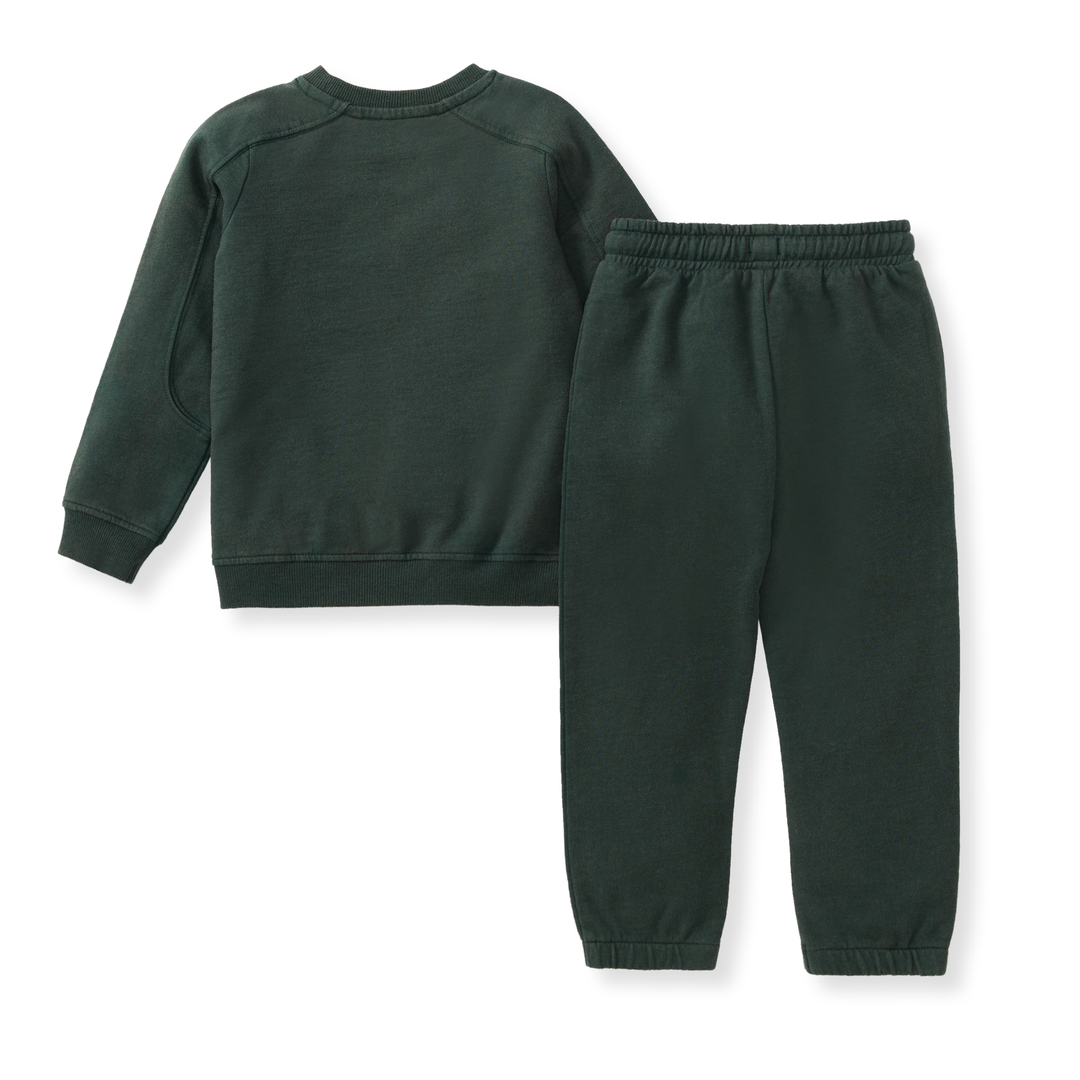 Acid Wash Sweatshirt & Pants Set - Zucchini Green Back
