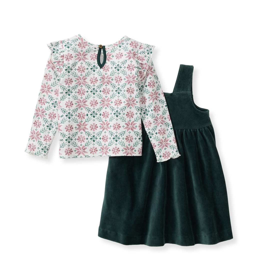 Poinsettia Fair Isle Organic Girl Tee & Dress Set Back