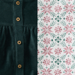 Load image into Gallery viewer, Poinsettia Fair Isle Organic Girl Tee &amp; Dress Set Swatch
