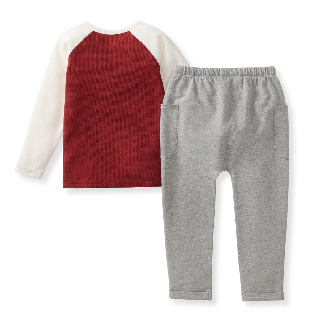Thermal Organic Boy Tee & Pants Set - Brick Red Back