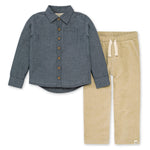Load image into Gallery viewer, Chambray Button Down Shirt &amp; Raised Rib Infant  Pant Set
