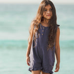 Load image into Gallery viewer, Check Gauze Blue Girl Romper - Blue Smoke