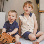 Load image into Gallery viewer, Organic Boy Slub Hooded Sleeveless Shirt &amp; Shorts Set