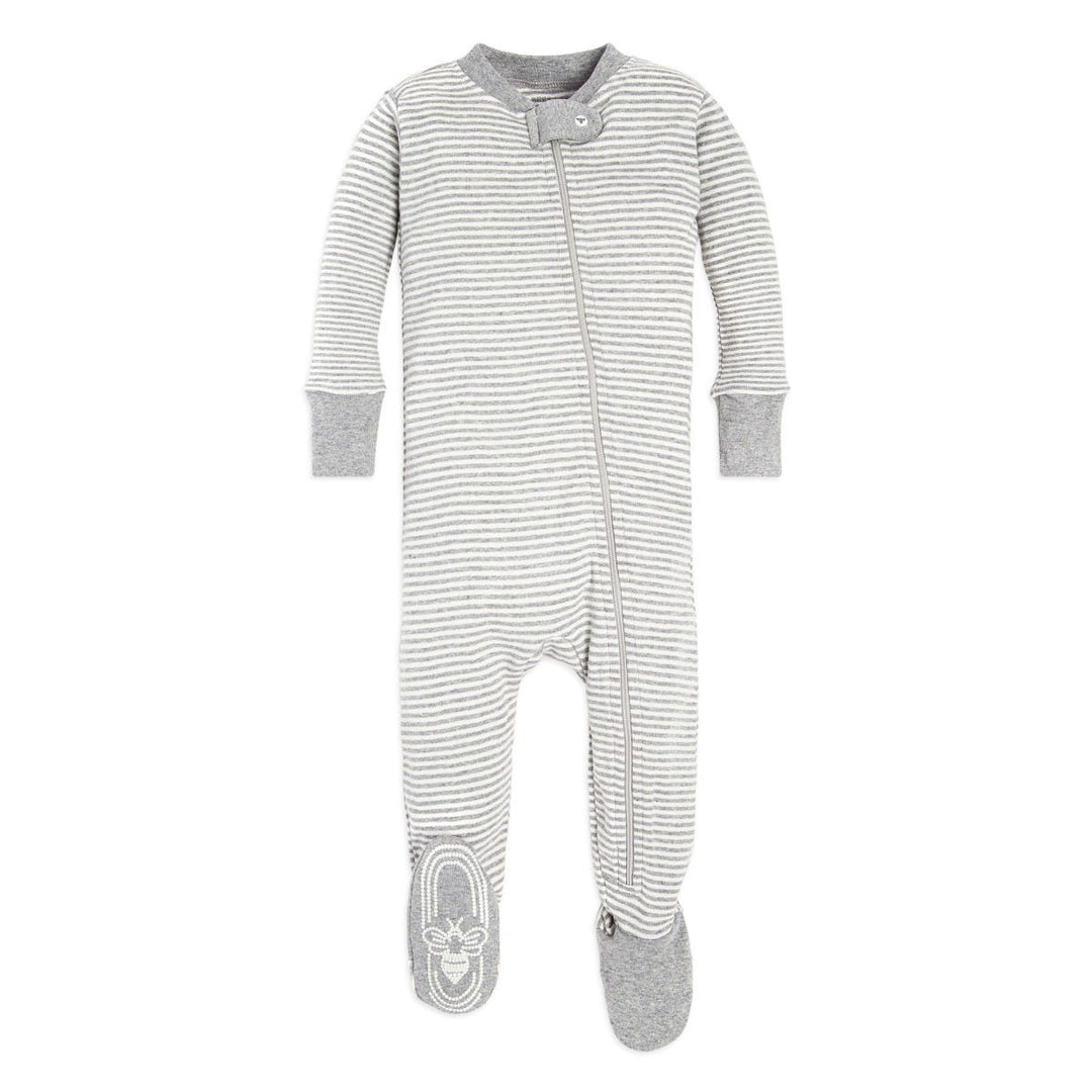 heather grey stripe fit footie pj front